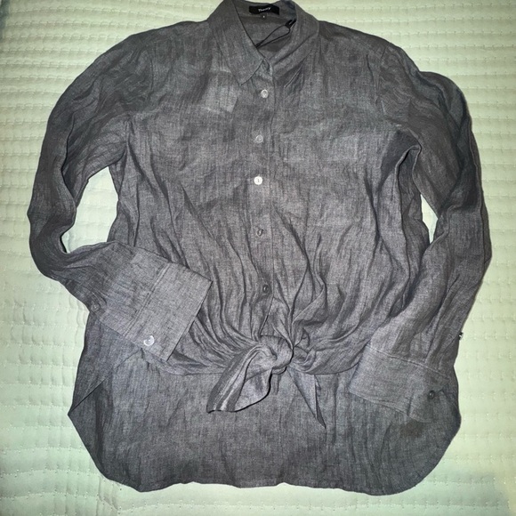 Theory Hekanina Tie Front Drape Hemp Shirt-Pewter Sz S NWT & extra buttons - Picture 11 of 15